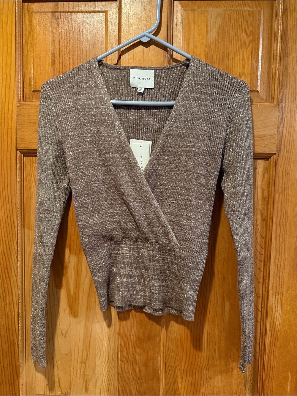 NWT pink rose wrap-front sweater size medium.